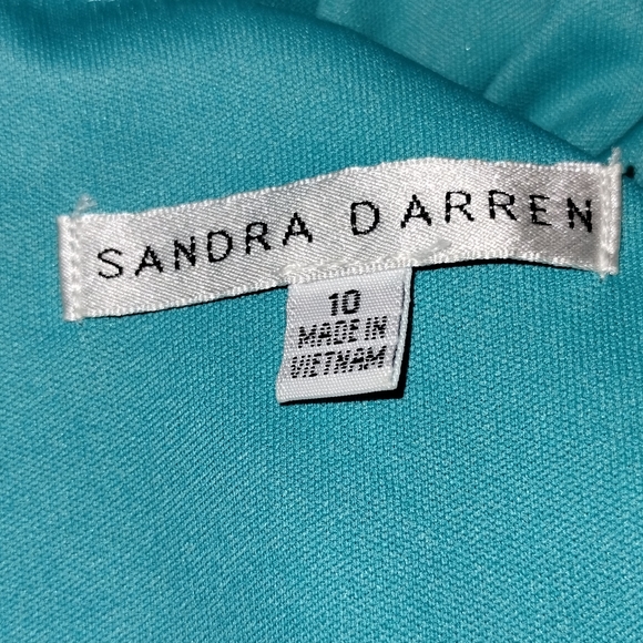 Sandra Darren turquoise dress ruffled faux wrap, floral, belted, size 10 - Picture 4 of 8